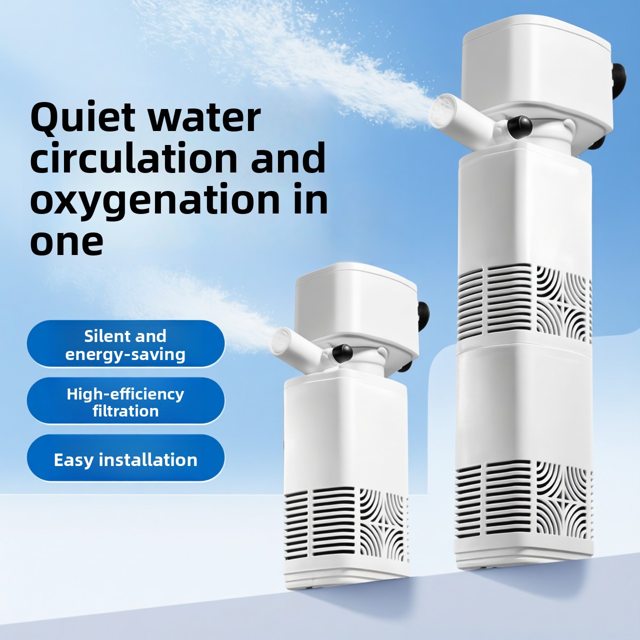 Fish Tank Filter Pump - Ultra-Quiet Small Three-In-One Aquarium Filter Circulation